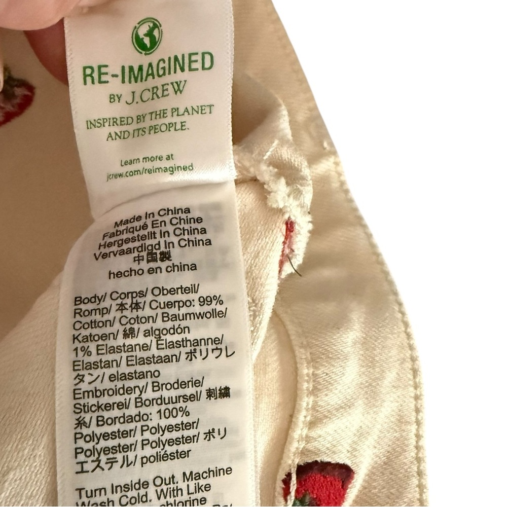 J.Crew New Mini 2” Denim Short in Embroidered Strawberries Ecru  Beach Boardwalk - Picture 6 of 8